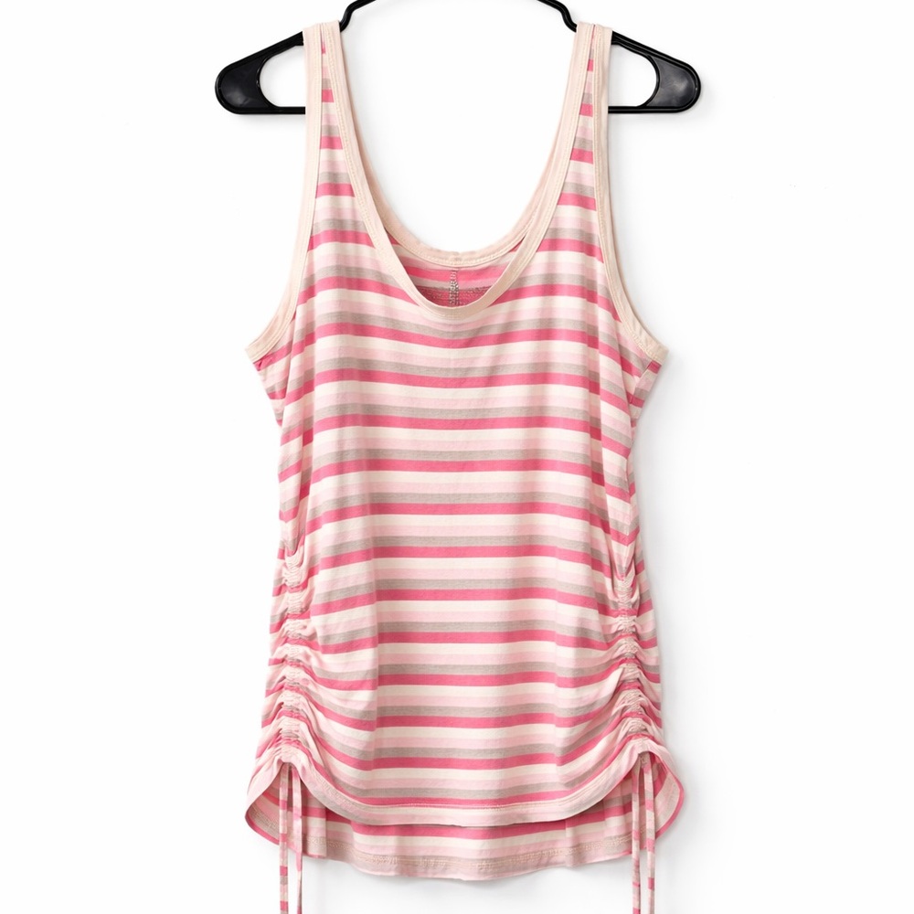 Torrid Pink and Cream Striped Ruched Tank Top